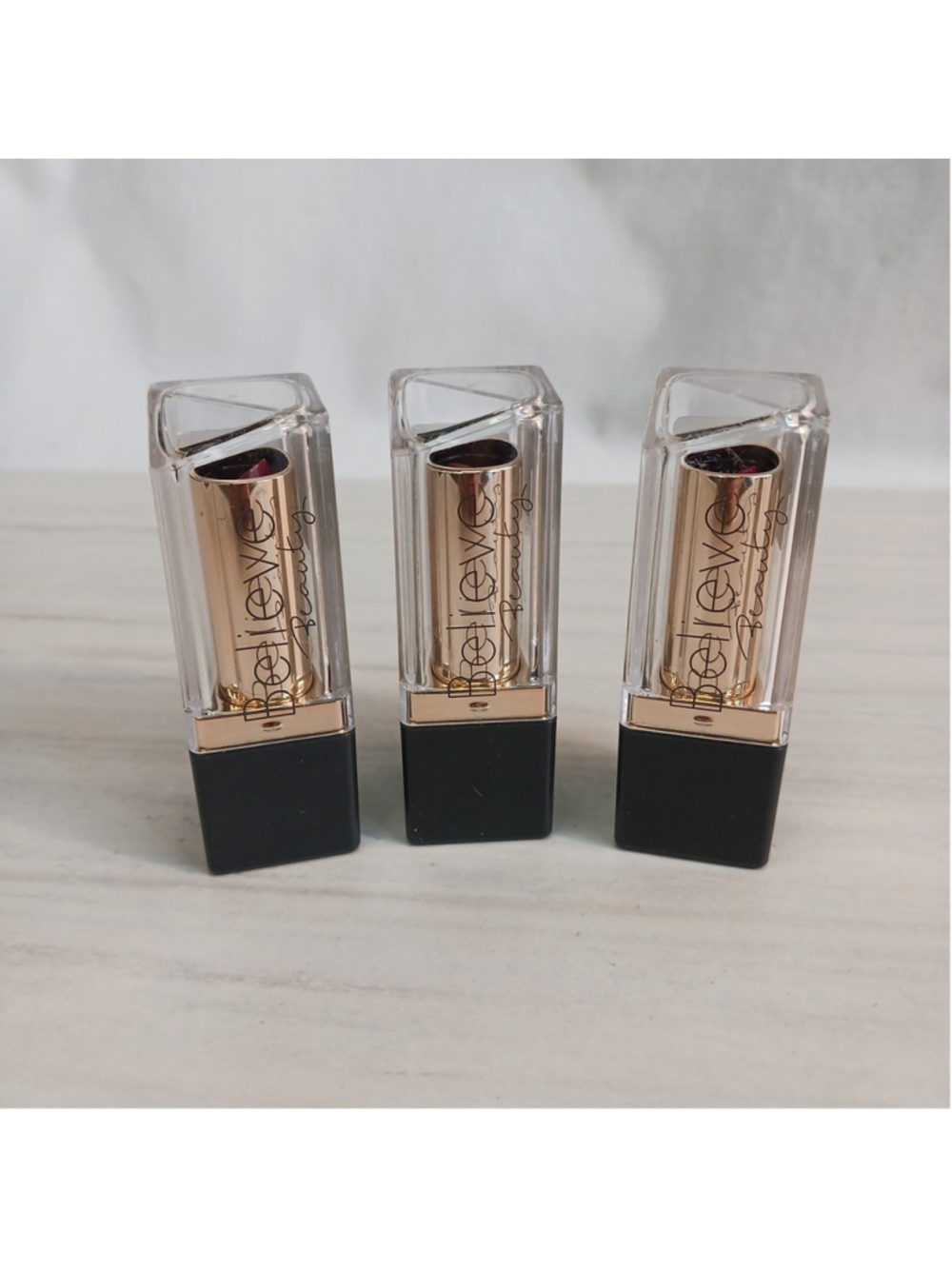 3x Believe Beauty Satin Crush Lipstick Plum Royal, Vibrant Berry, Moroccan Spice